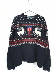 古着 Polo Ralph Lauren トナカイ ノルディック柄 カシミア コットン ニット セーター XL 古着