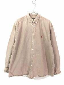 古着 80s CHAPS Ralph Lauren ポニー ワンポイント ブラウン カラー デニム シャツ 赤茶 L 古着