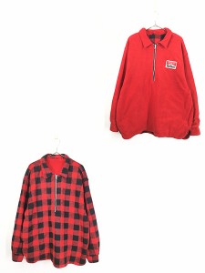 古着 90s Marlboro バッファロー チェック ハーフジップ リバーシブル フリース シャツ ジャケット L 古着