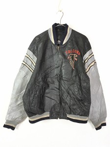 古着 90s NFL Atlanta Falcons ファルコンズ 本革 オールレザー スタジャン ジャケット XL 古着