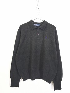 古着 Polo Ralph Lauren ポニー ワンポイント 襟付き 上質 ラムウール ニット セーター 黒 XXL 古着