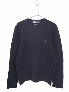 古着 Polo Ralph Lauren ポニー ワンポイント ラビットヘアー メリノ ウール ニット セーター 紺 M 古着