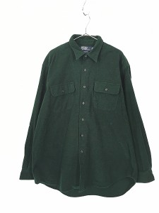 古着 Polo Ralph Lauren 「BENFORD」 ソリッド シャモアクロス フランネル シャツ ネルシャツ 緑 XL 古着