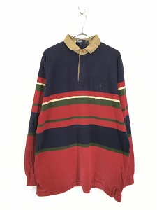 古着 90s Polo Ralph Lauren ポニー 刺しゅう マルチ ボーダー ラガー ラグビー シャツ L 古着