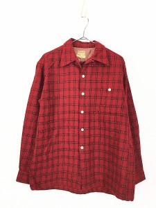 古着 50s USA製 McGREGOR ステッチ チェック 開襟 ボックス ウール シャツ M 美品!!