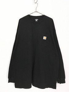 古着 Carhartt 無地 ソリッド ポケット付 長袖 Tシャツ ロンT ポケT 黒 XXL 古着