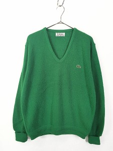 古着 70s IZOD LACOSTE ワニ パッチ アクリル ニット セーター 緑 M