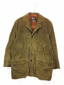 古着 50s WoolRich チェック ウール ライナー 太畝 コーデュロイ ハンティング ジャケット コート 40