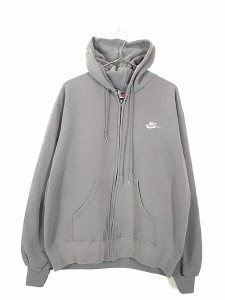 古着 90s USA製 NIKE ワンポイント 刺しゅう スウェット ジップ パーカー Dグレー L 古着