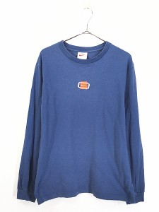 古着 90s NIKE センター スウォッシュ ロゴ 刺しゅう 長袖 Tシャツ ロンT 青 XL 古着