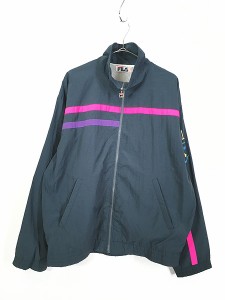 古着 90s Italy製 FILA ネオン カラフル 刺しゅう ナイロン ジャケット XL 古着