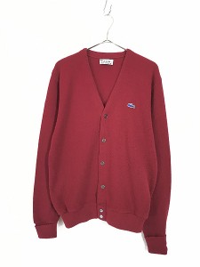 古着 80s IZOD LACOSTE ワニ パッチ アクリル ニット カーディガン Wレッド L位