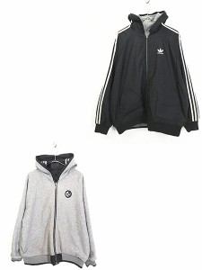 古着 90s adidas ナイロン × フリース バイカラー トレフォイル リバーシブル ジャケット パーカー M 古着