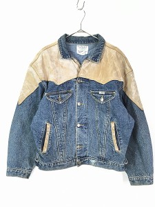 古着 90s GUESS 本革 レザー ヨーク ワイドシルエット デニム ジャケット ブルゾン L位