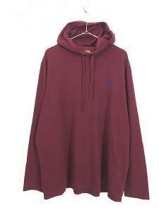 古着 Polo Ralph Lauren ポニー 刺しゅう ソリッド 長袖 Tシャツ パーカー ロンT Wレッド XL 古着