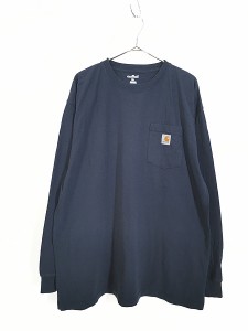 古着 Carhartt ポケット付 長袖 Tシャツ ロンT ポケT 紺 XL 古着