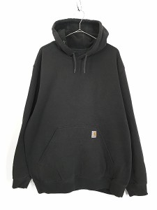 古着 Carhartt ワンポイント パッチ アーム ロゴ スウェット パーカー 黒 XL 古着