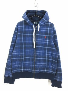 古着 Polo Ralph Lauren 裏地 サーマル チェック スウェット ジップ パーカー L 古着