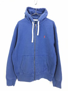 古着 Polo Ralph Lauren フード裏 サーマル スウェット ジップ パーカー 青 L 古着