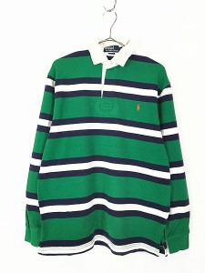 古着 Polo Ralph Lauren ポニー 刺しゅう マルチ ボーダー ラガー ラグビー シャツ S 古着