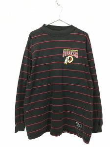 古着 90s USA製 NFL Washington Redskins ボーダー 長袖 Tシャツ ロンT L 古着