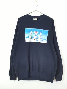 古着 90s USA製 Disney Mickey ミッキー 雪だるま スクエア プリント スウェット トレーナー L 古着