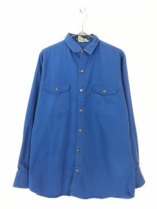 古着 80s Patagonia デカタグ 無地 ソリッド コットン シャツ 青 M 古着