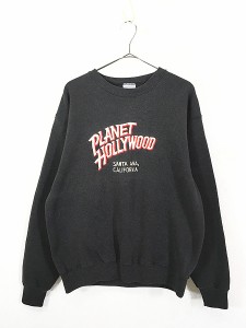 古着 80s USA製 PLANET HOLLYWOOD 「CALIFORNIA」 BIG ロゴ スウェット 黒 L 古着