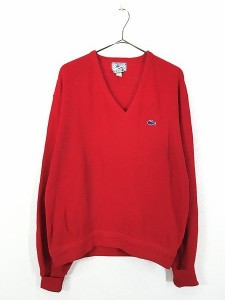 古着 80s IZOD LACOSTE ワニ ワッペン アクリル Vネック ニット セーター 赤 M位 古着