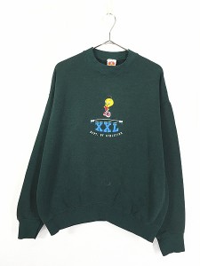 古着 90s USA製 LOONEY TUNES トゥイーティー ワッペン キャラクター スウェット トレーナー L 古着