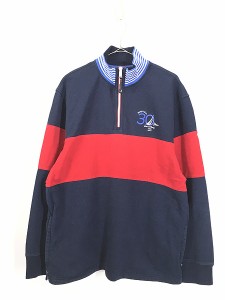 古着 Nautica 30周年 ワンポイント ボーダー ハーフジップ スウェット トレーナー L 古着