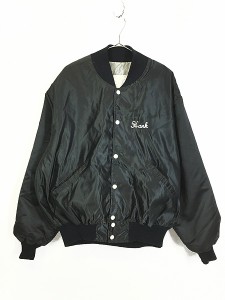 古着 80s USA製 DeLONG 「Omar's」 パデッド 光沢 サテン ジャケット スタジャン XXL