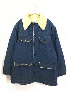 古着 70s Canada製 Sears Wearmaster ブルー デニム ボア ランチ コート ジャケット XL位