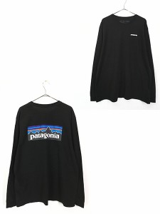 古着 18s Patagonia フィッツロイ プリント 長袖 Tシャツ ロンT 黒 XL 古着