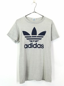 古着 80s USA製 adidas トレフォイル BIG ロゴ 両面 プリント Ｔシャツ M 古着