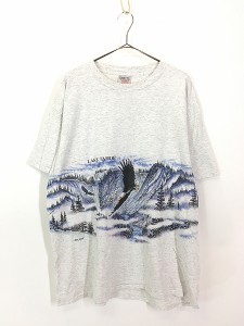 古着 90s ワシ イーグル センター ライン 両面 プリント Tシャツ XL 古着