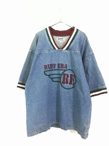 古着 90s USA製 RUFF ERA ヒップホップ ラップ プルオーバー ビッグサイズ デニム ジャケット トップス