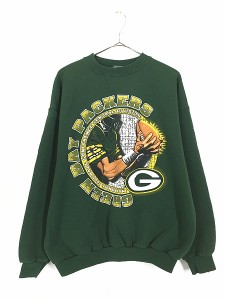 古着 90s USA製 NFL Green Bay Packers パッカーズ グラフィック スウェット トレーナー L 古着