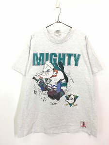 古着 90s USA製 NHL Mighty Ducks ダックス だまし絵 両面 プリント Tシャツ XXL 古着