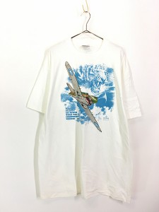 「Deadstock」 古着 90s USA製 「Air Museum WW2」 P-40 フライングタイガース 戦闘機 100%コットン Tシャツ XL