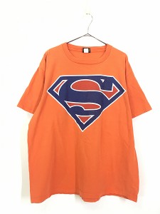 古着 00s USA製 WARNER BROS SUPER MAN スーパーマン BIG プリント アメコミ Tシャツ オレンジ XL