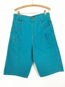 古着 90s USA製 Karl Kani Jeans ペールトーン カラー デニム タック ショーツ ショート パンツ W32