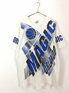 古着 90s USA製 NBA Orlando Magic マジック 豪華 4面 BIG プリント Tシャツ L 古着