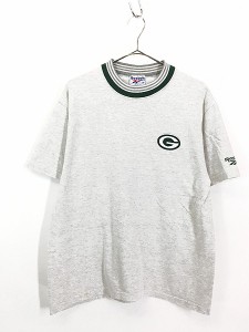 古着 90s USA製 Reebok NFL Green Bay Packers パッカーズ 刺しゅう リブライン Tシャツ M 古着