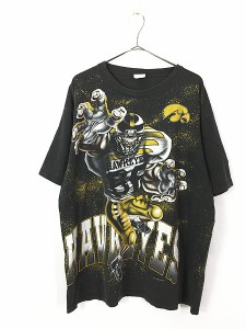 古着 90s Iowa Hawkeyes ホークアイズ カレッジ アメフト グラフィック Tシャツ XL 古着