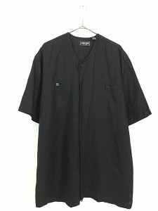 古着 90s GOCHU 100% ブラック リネン 半袖 ノーカラー ビッグシルエット シャツ XL