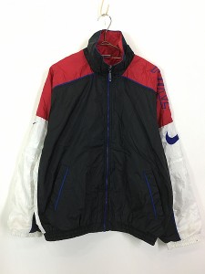 古着 90s NIKE 裏地 天竺 スウォッシュ ロゴ アーム 刺しゅう ナイロン ジャケット L位 古着