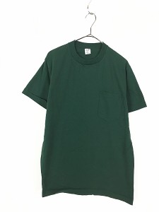 古着 90s Towncraft ミミ付 無地 ソリッド ポケット Tシャツ ポケT 緑 L 古着