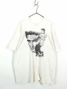 古着 90s Elvis Presley モノクロ デッサン アート ロック ロカビリー Tシャツ XXL 古着