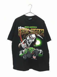 古着 90s USA製 GRAVE DIGGER モンスタートラック レーシング スカル 死神 プリント Tシャツ 黒 L 古着